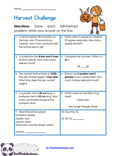 Autumn Math Mix Worksheet