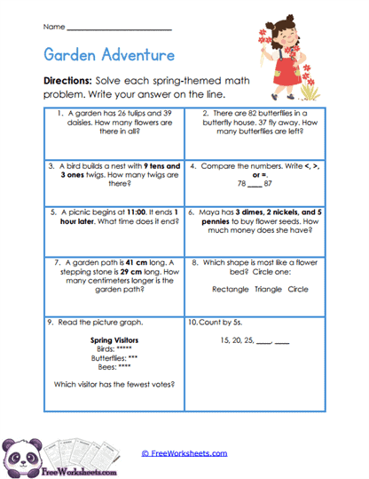Spring Math Adventure Worksheet