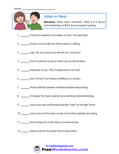 Listen or Hear Worksheet