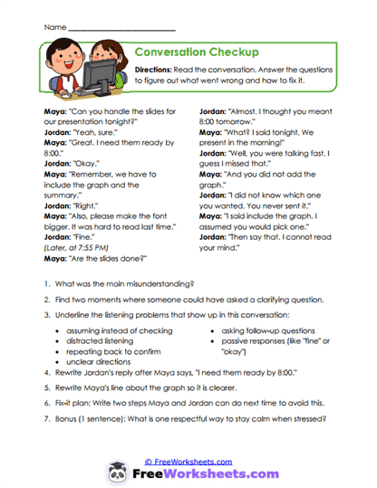 Conversation Checkup Worksheet