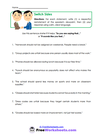 Switch Sides Worksheet