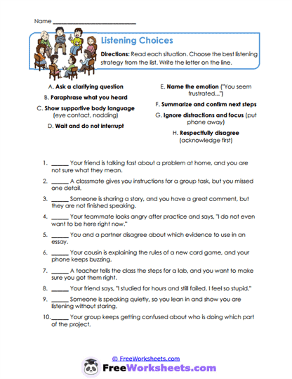 Signal Sort Worksheet