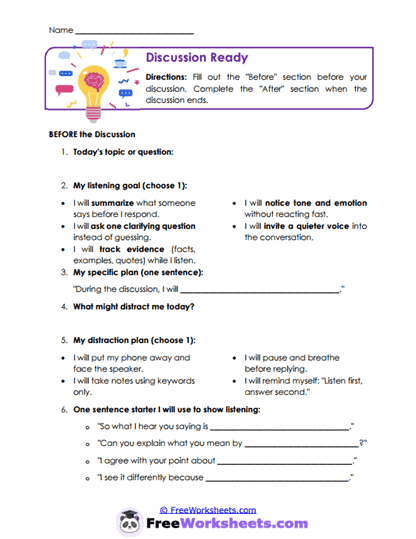 Quick Recap Worksheet