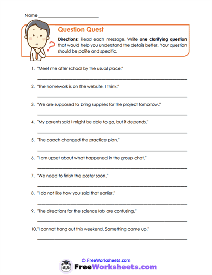 Question Quest Worksheet