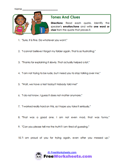 Tones And Clues Worksheet
