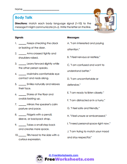 Body Talk Worksheet