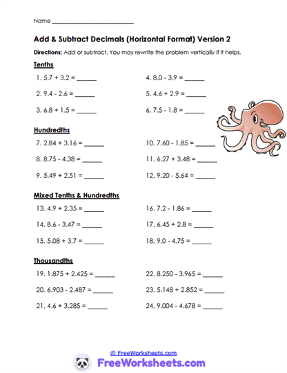 Decimal Practice Worksheet