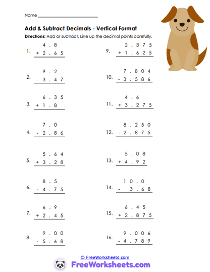 Decimal Operations Worksheet