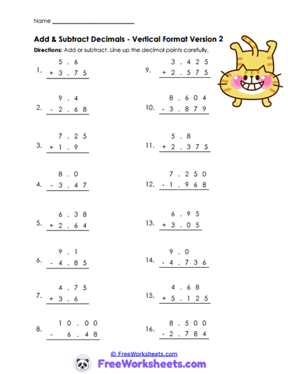 Decimal Challenge Worksheet