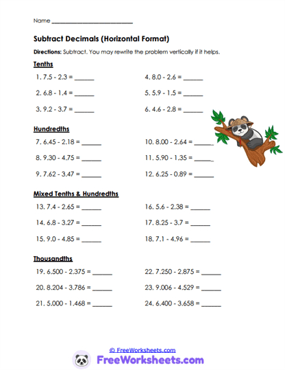 Decimal Differences Worksheet