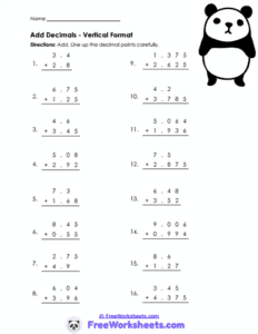 Decimal Columns Worksheet - FreeWorksheets.Com