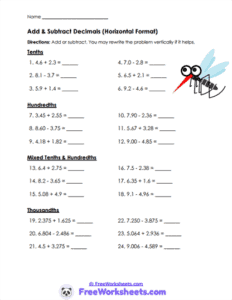 Add and Subtract Decimals Worksheets - FreeWorksheets.Com