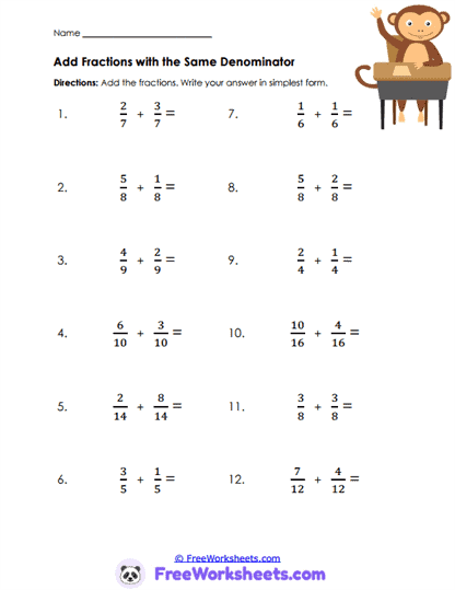 Fraction Sums Worksheet