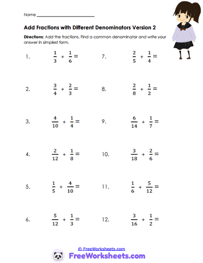 Fraction Blend Worksheet