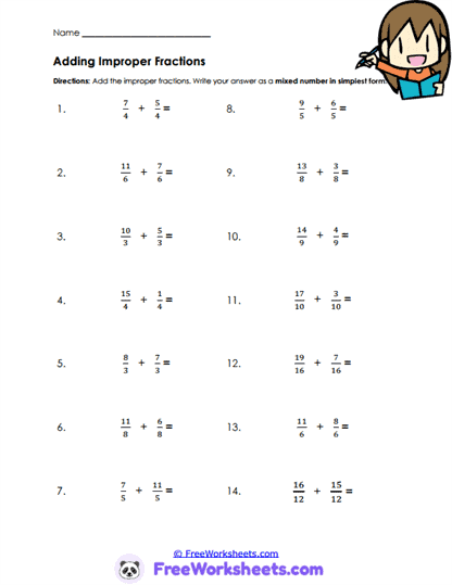 Improper Totals Worksheet