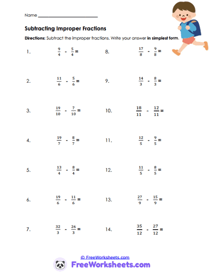 Improper Difference Worksheet