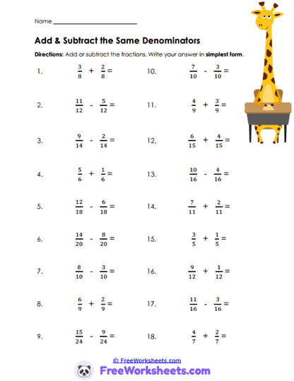 Fraction Choice Worksheet