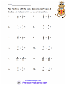 Add And Subtract Fractions Worksheets - FreeWorksheets.Com