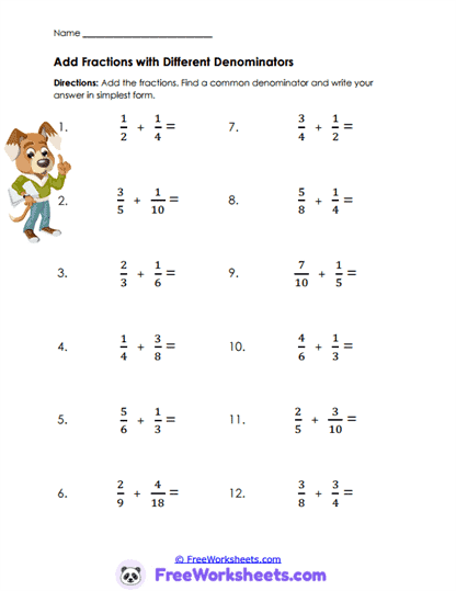 Denominator Mix Worksheet