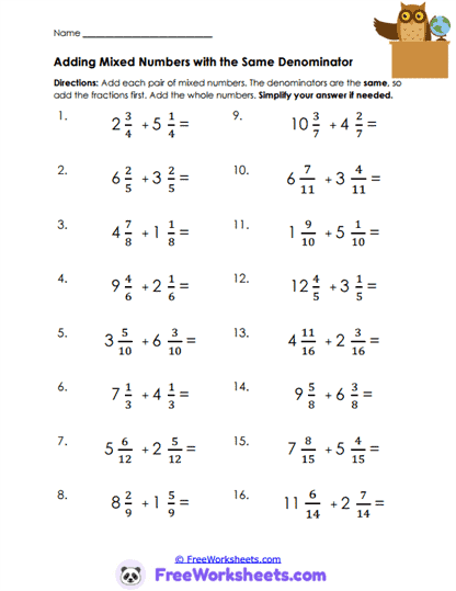 Mixed Sums Worksheet