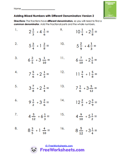 Fraction Differences Worksheet