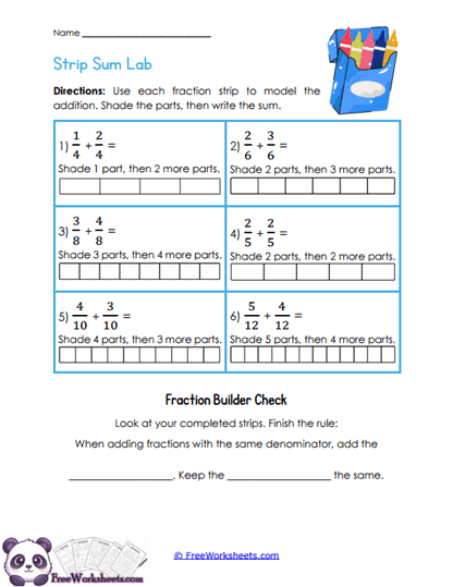 Strip Addition Worksheet