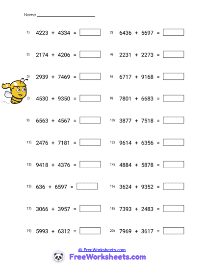 Bee Totals Worksheet