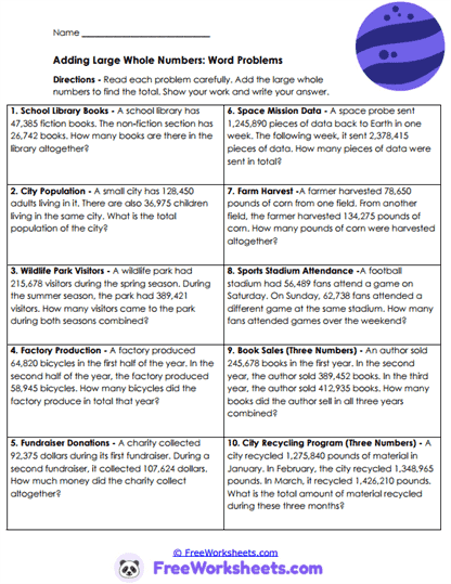 Number Stories Worksheet