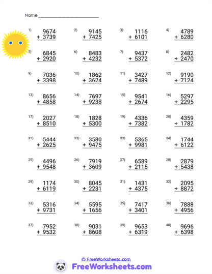 Sunny Totals Worksheet