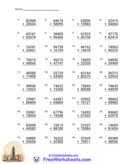 City Addition Worksheet