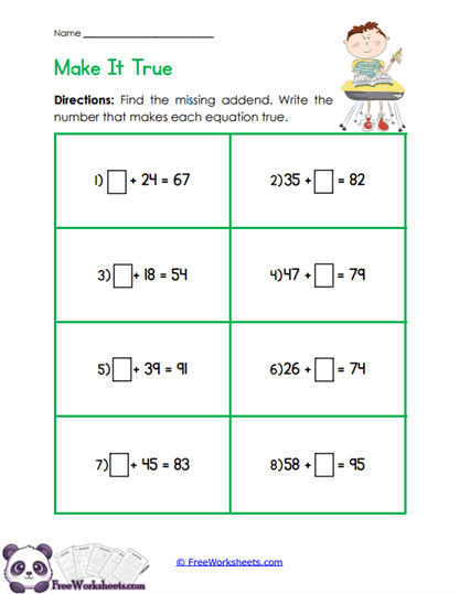 Missing Addends Worksheet