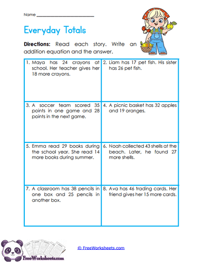 Story Sums Worksheet