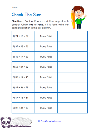 Sum Checker Worksheet