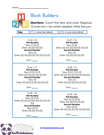 Regrouping Blocks Worksheet