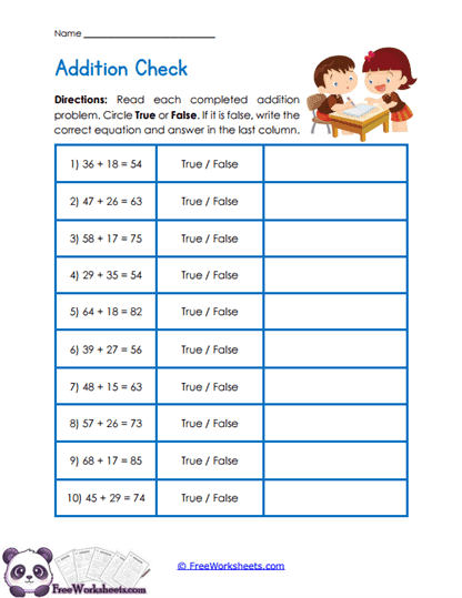Regrouping Check Worksheet
