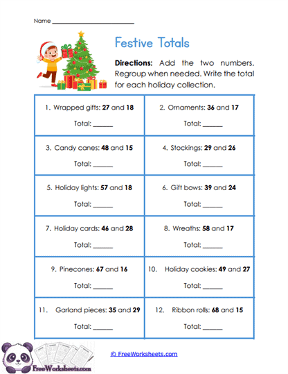 Holiday Combos Worksheet