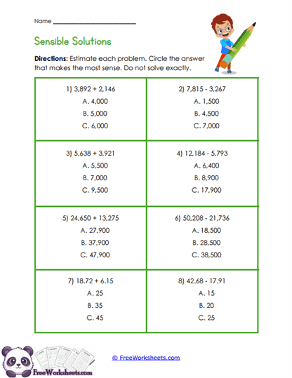 Estimate Sense Worksheet
