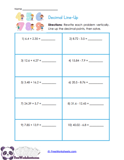 Decimal Alignment Worksheet