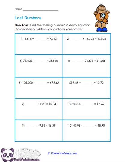 Missing Values Worksheet
