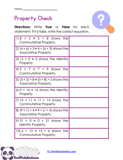 Property Proof Worksheet