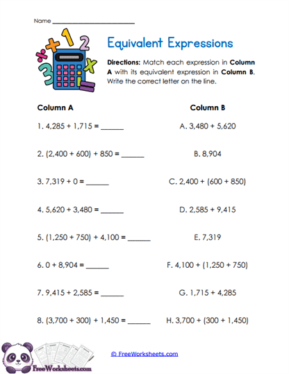 Expression Match-Up Worksheet