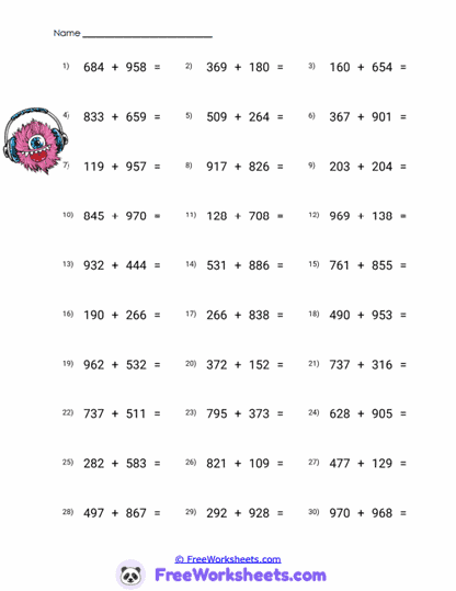 Horizontal Three Worksheet