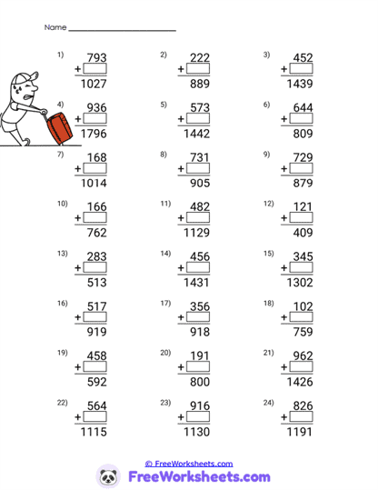 Missing Addends Worksheet