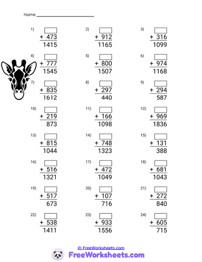 Find the Missing Addend Worksheet