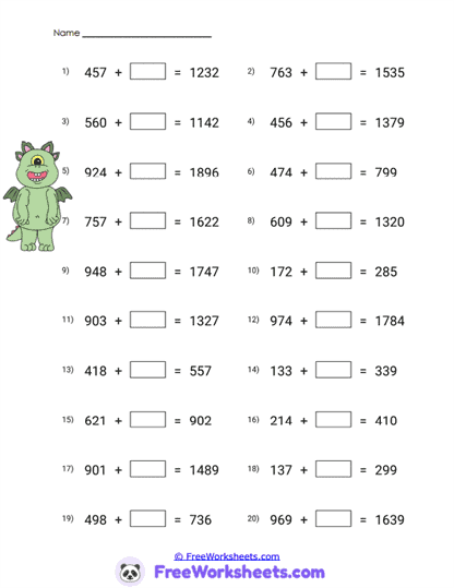 Horizontal Equations Worksheet