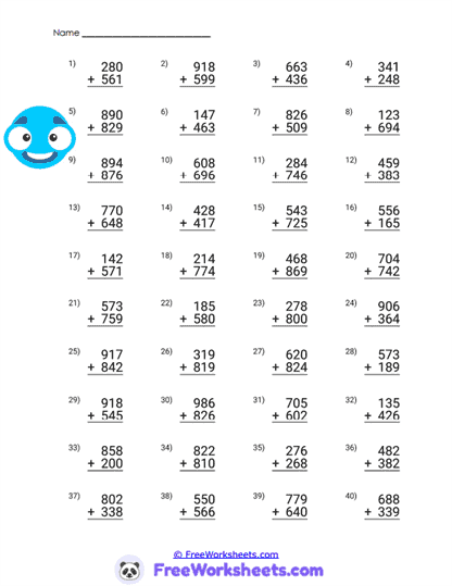 Addition Skills Worksheet