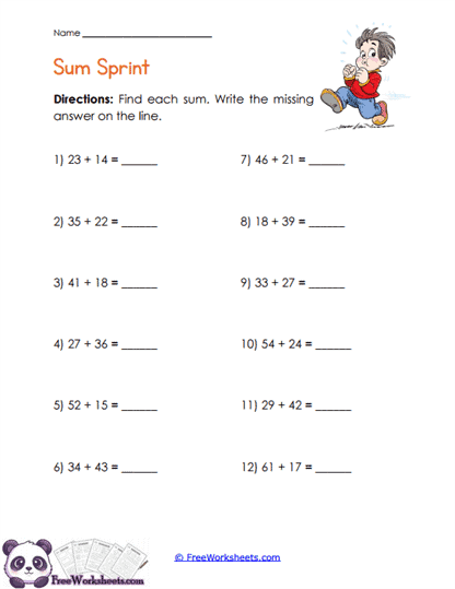 Sum Sprint Worksheet