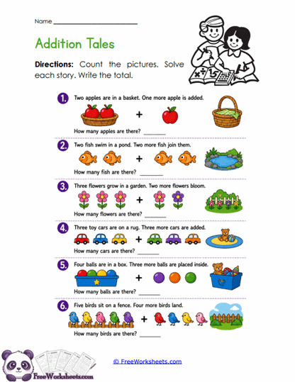 Addition Stories Worksheet