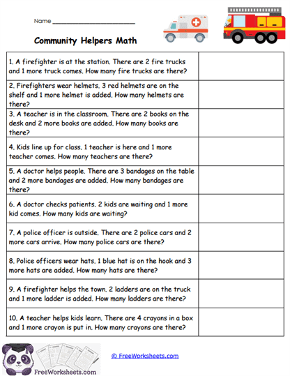 Community Helpers Math Worksheet