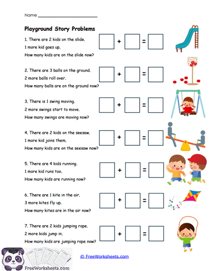 Playground Story Problems Worksheet